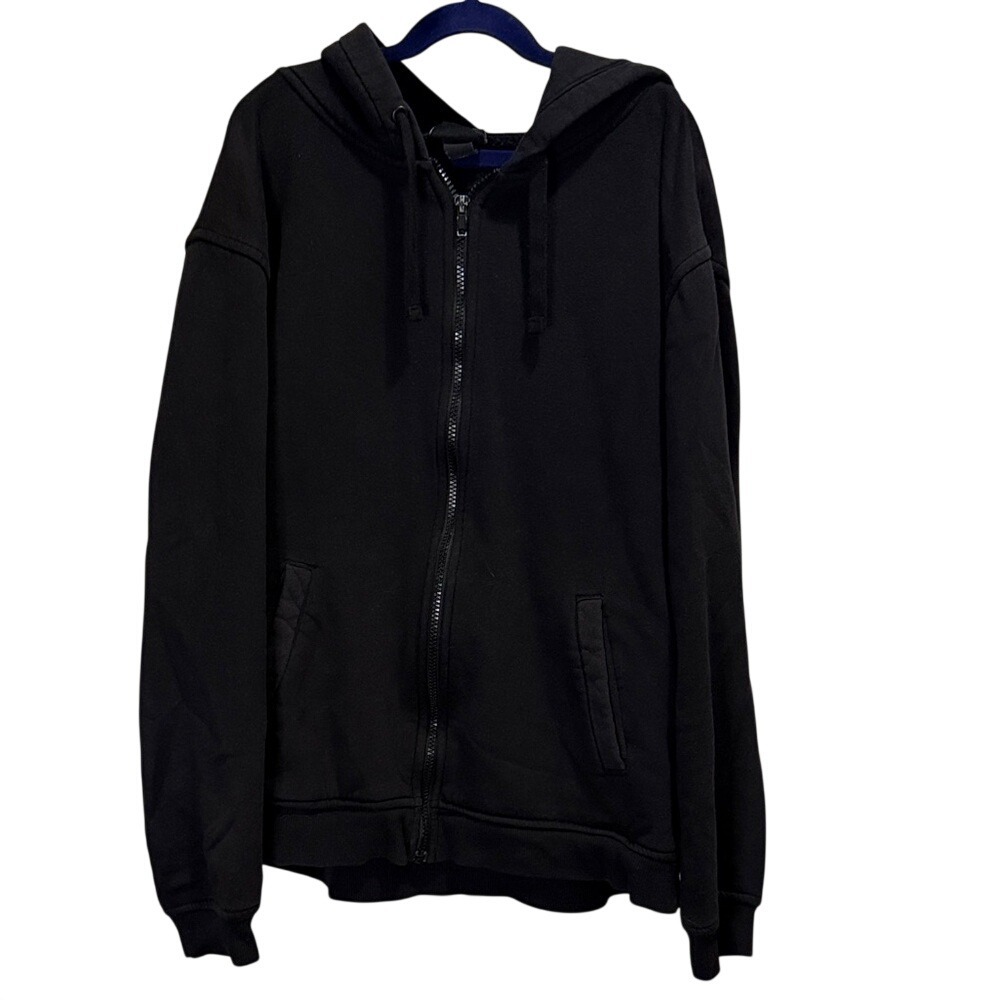 H&M Black Relaxed Fit Full Zip Hoodie Sweatshirt Men's Large‎